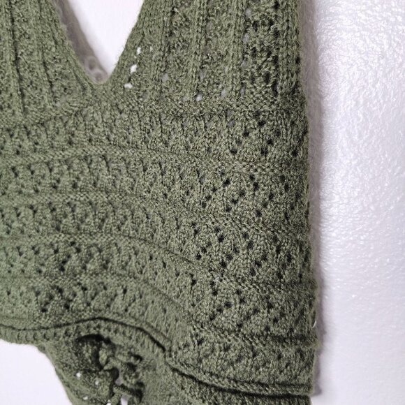 Festival M Green Crochet Top Halter Boho Wool Mohair Forest Fairy Whimsigoth - Picture 2 of 5
